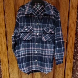 Cozy & Very Warm Terra & Sky Navy & Cream Brushed Plaid Shacket NWT 14W
